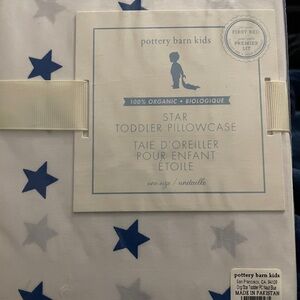 Pottery Barn Kids White Pillowcase with Blue and Light Gray Stars